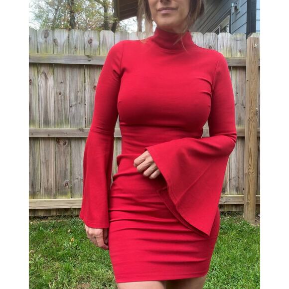Y2K Vintage Red Bell Sleeve Dress Bodycon Date Night - Picture 3 of 10